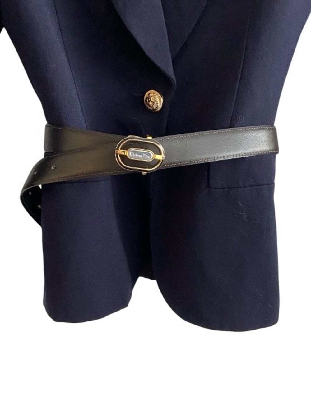 Dior Black Leather Belt Bag with Gold Oval Logo Buckle